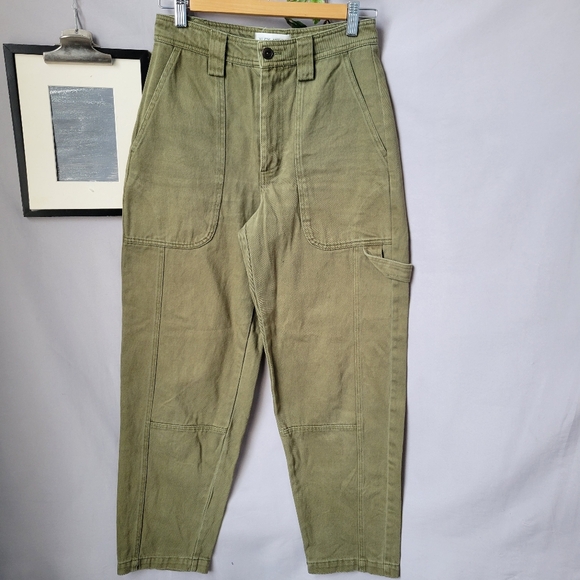 Alex Mill Phoebe Recycled-Denim Straight-Leg Cargo Pants Army Olive Green 26 - Picture 2 of 14
